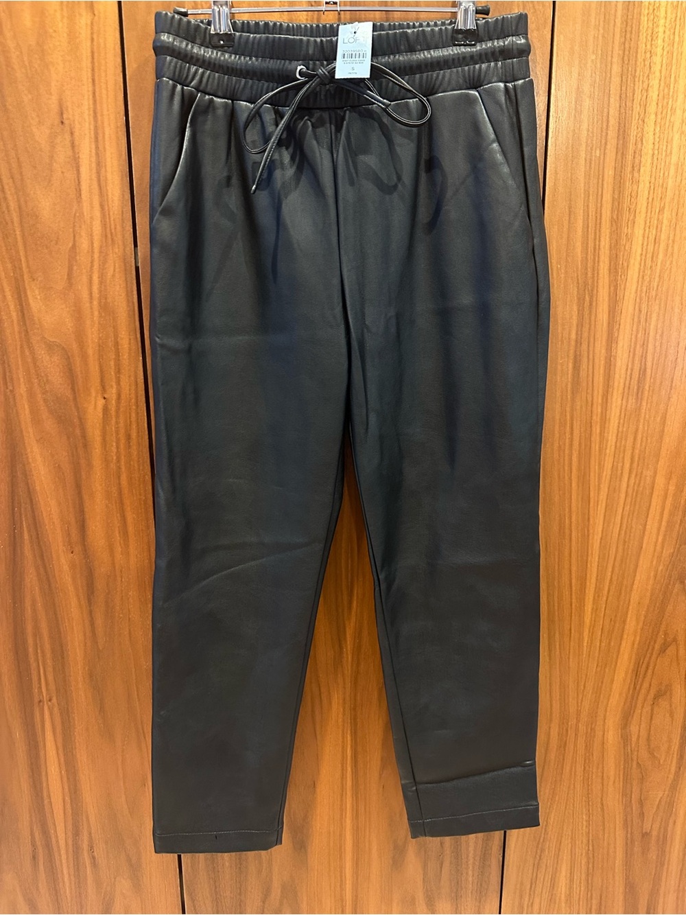LOFT Faux Leather Jogger Pants Black Petite Small NWT Pull On Elastic Waist
